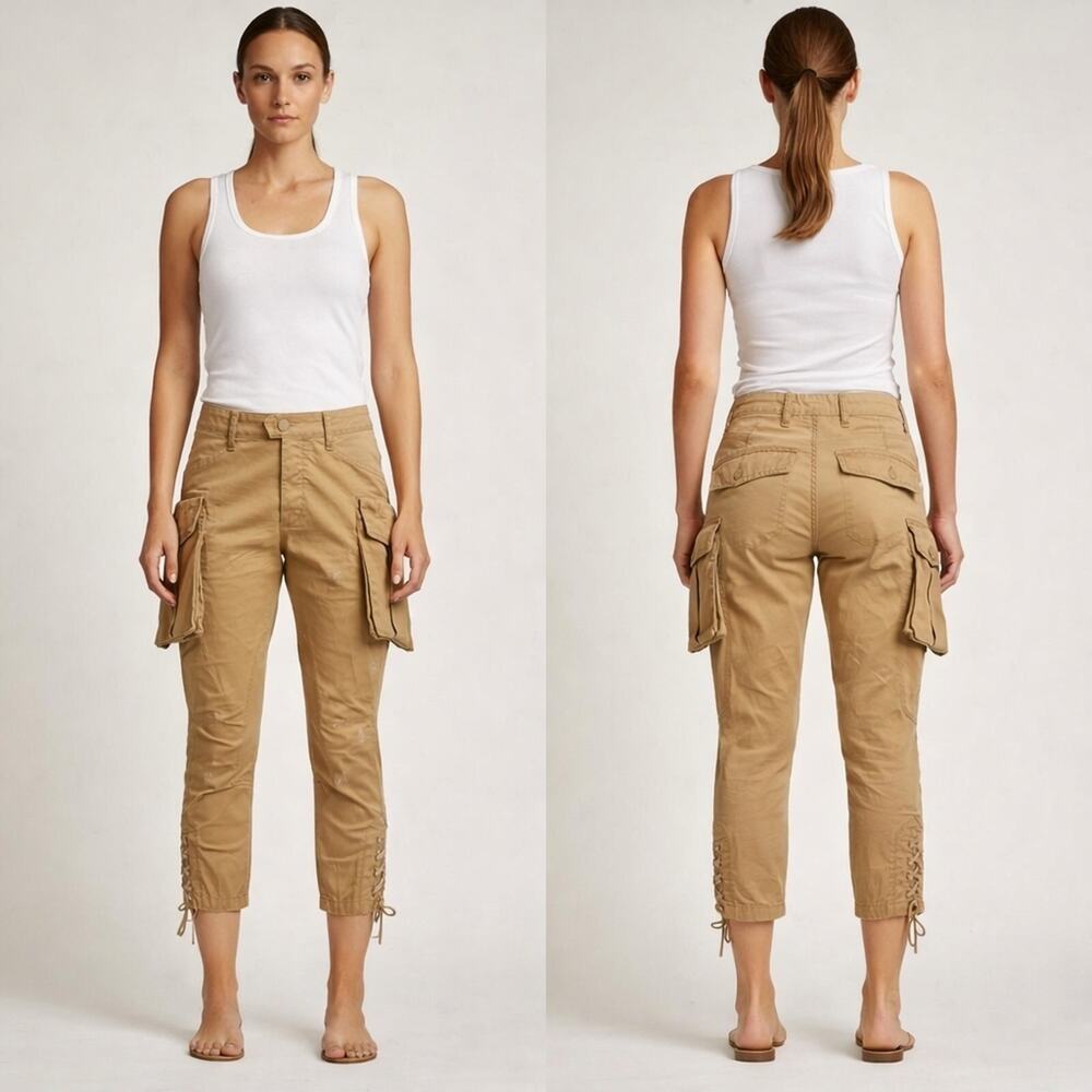 DSQUARED2 Women’s Khaki Cargo Capri Pants Lace-Up Ankle IT 38 Waist 30 J1729
